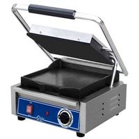 Globe GSG14D Sandwich Panini Grill 1 14 x 14 Smooth Upper and Lower Grill Cast Iron Plates Timer with 4 Programmable Presets